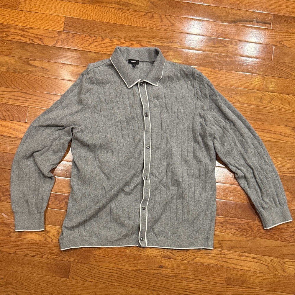 Express Men's Gray Cardigan with White Accents